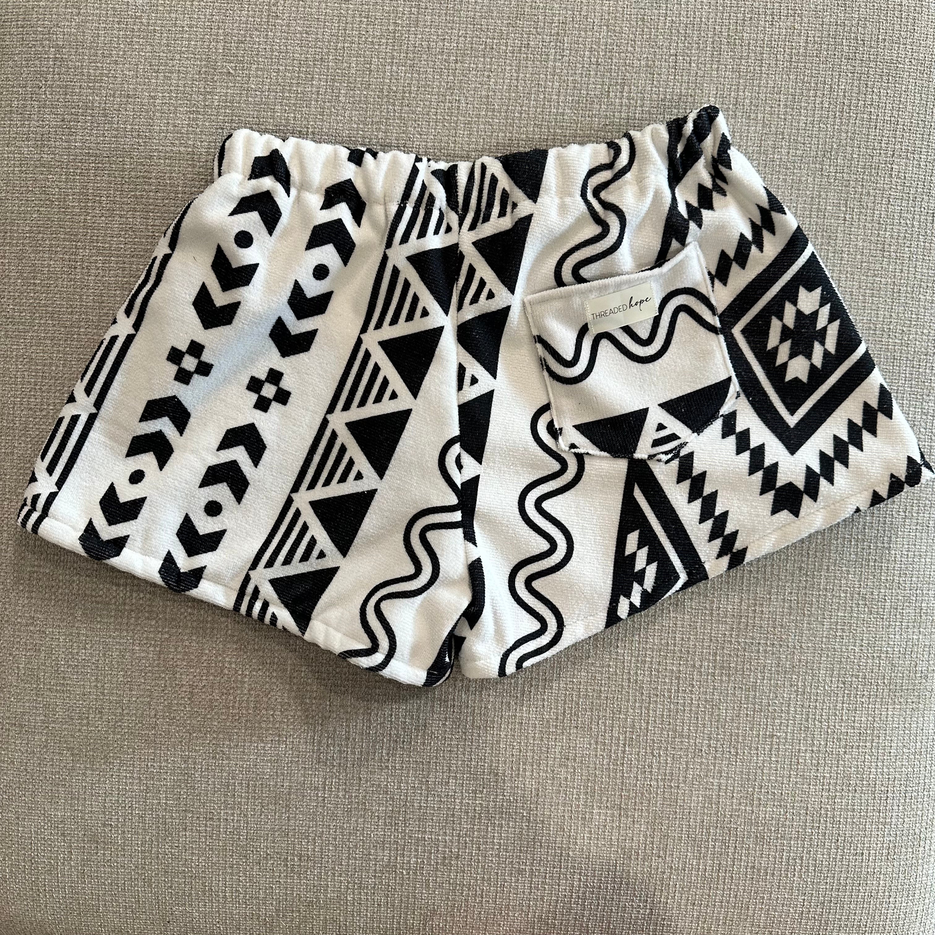 Black & White Aztec Towel Shorts thumbnail 2