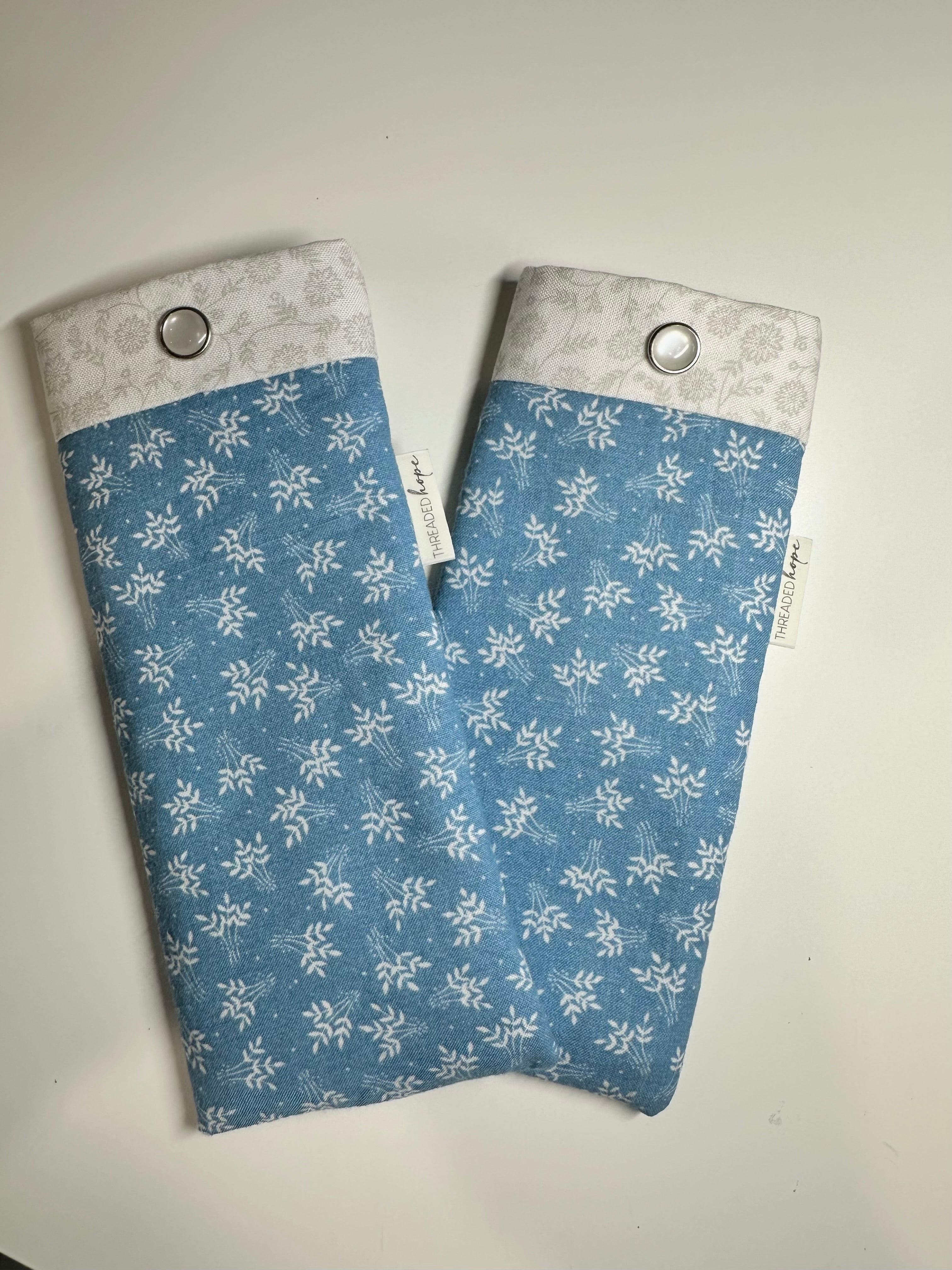 Blue Floral Cotton Glasses Case with Snap Enclosure 