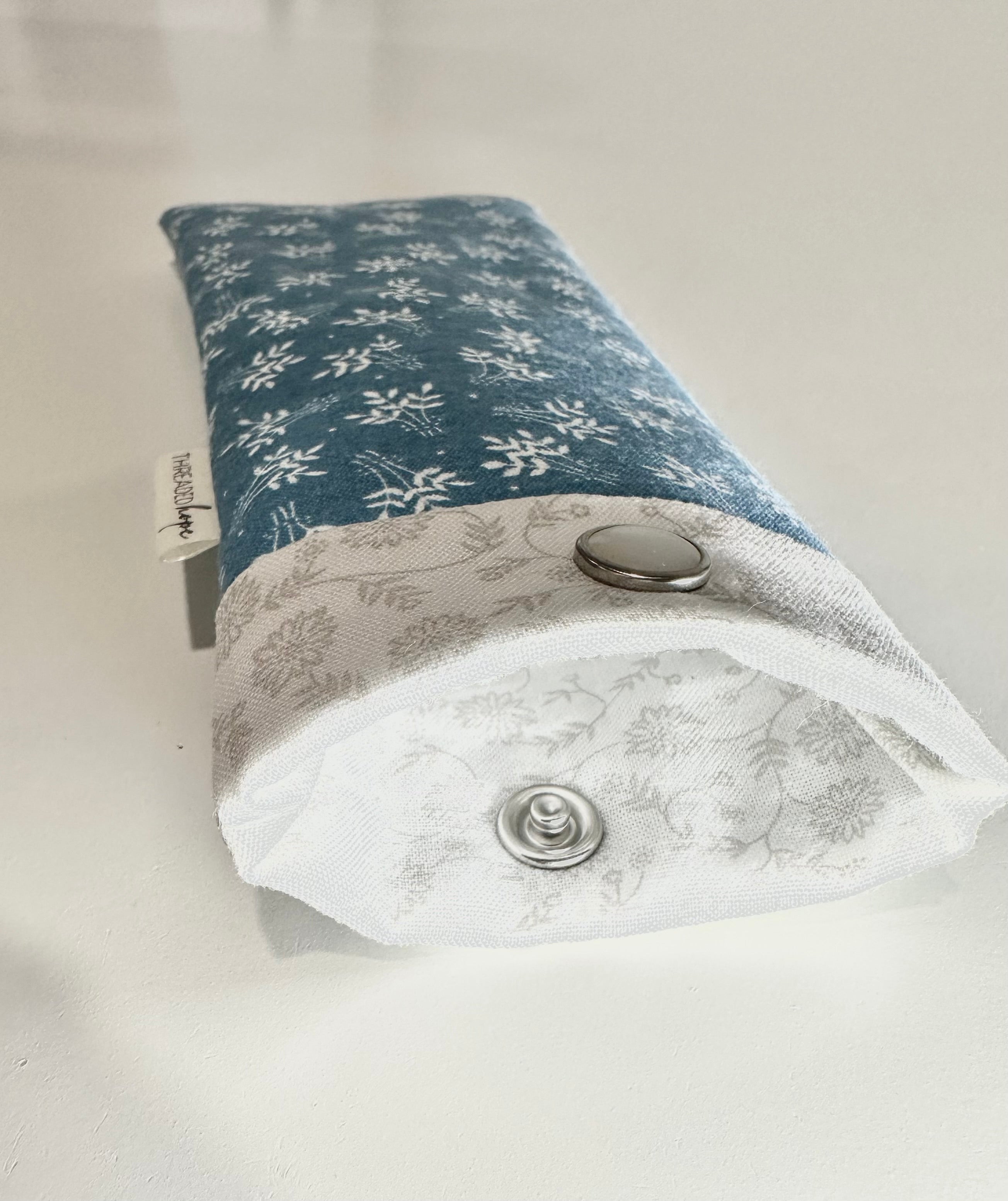 Blue Floral Cotton Glasses Case with Snap Enclosure  thumbnail 2