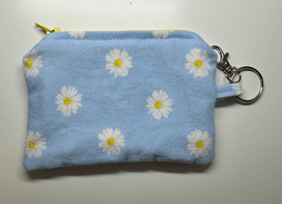 Blue Floral Flannel Wallet Zipper Keychain
