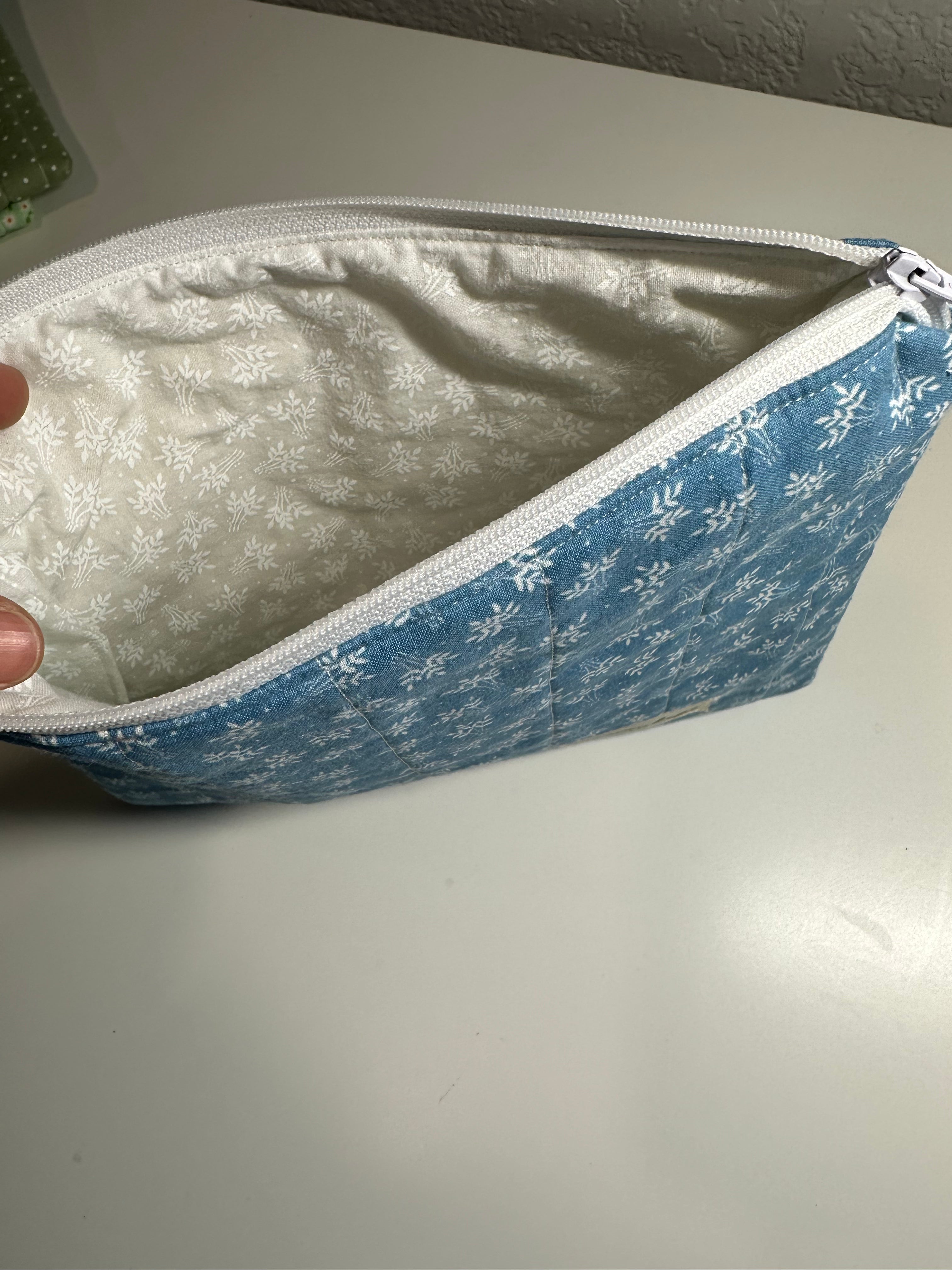 Blue Floral Handmade Zipper Pouch-9.25”x7.5” thumbnail 2