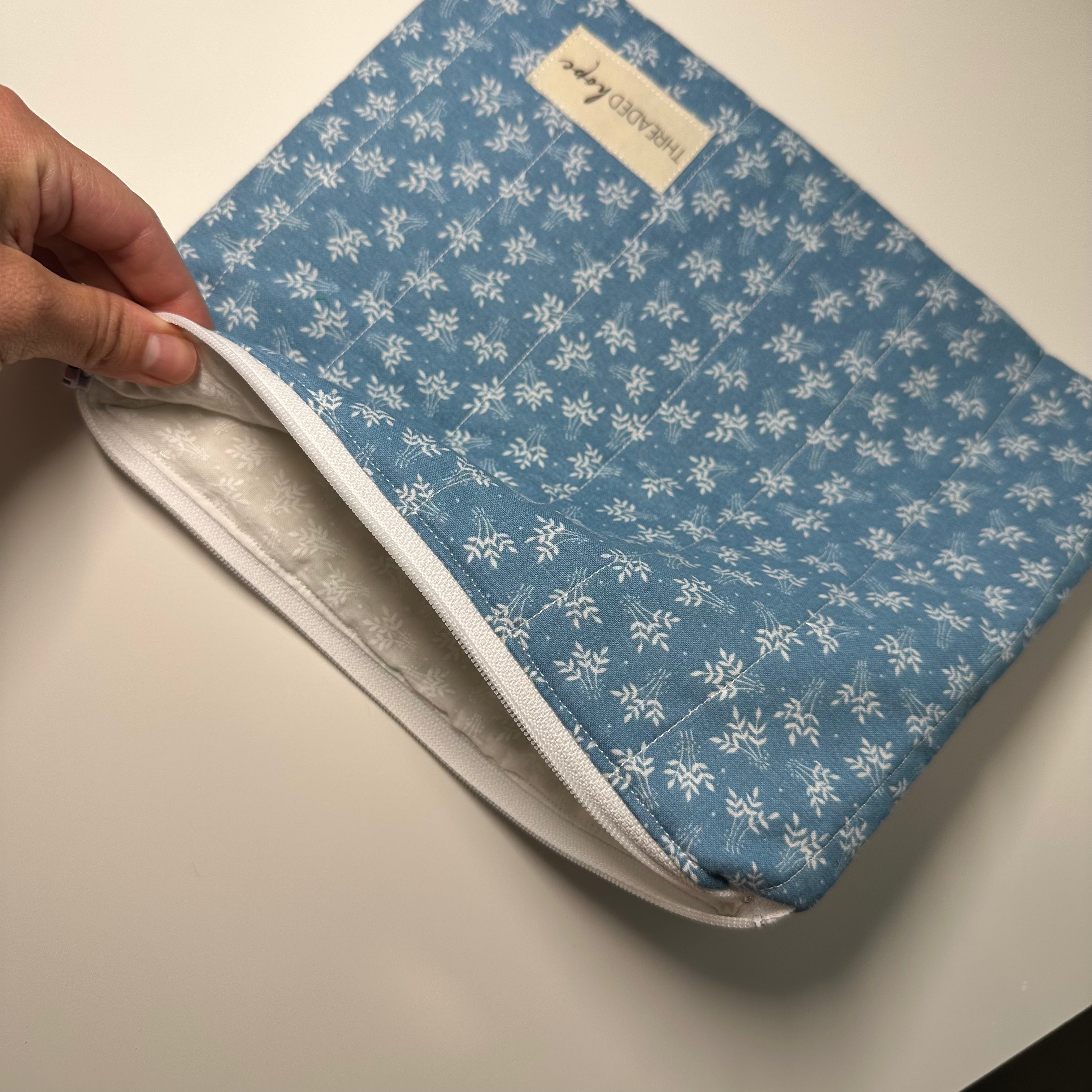 Blue Floral Handmade Zipper Pouch-9.25”x7.5” thumbnail 3