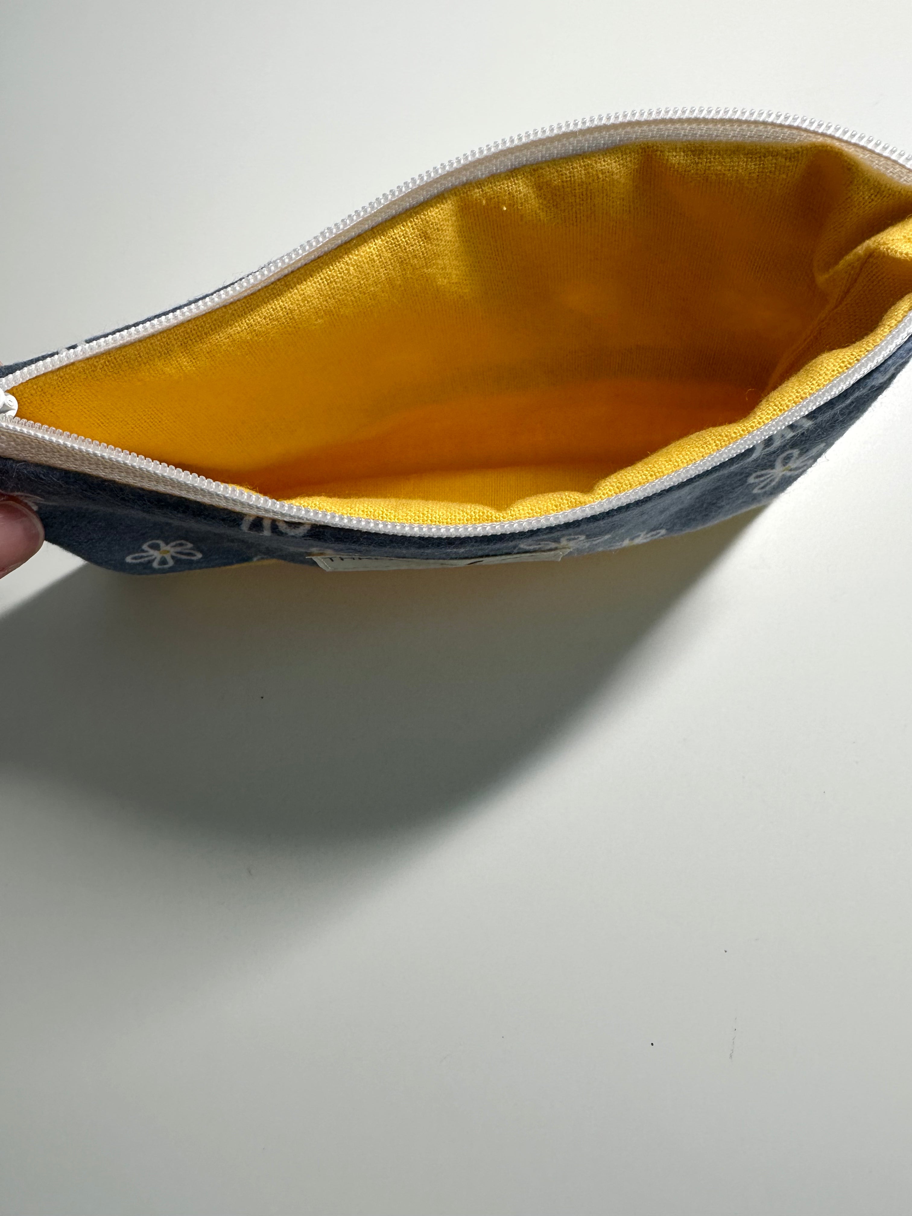Blue/Yellow Handmade Flannel Zipper Pouch (7” x 4”) thumbnail 2