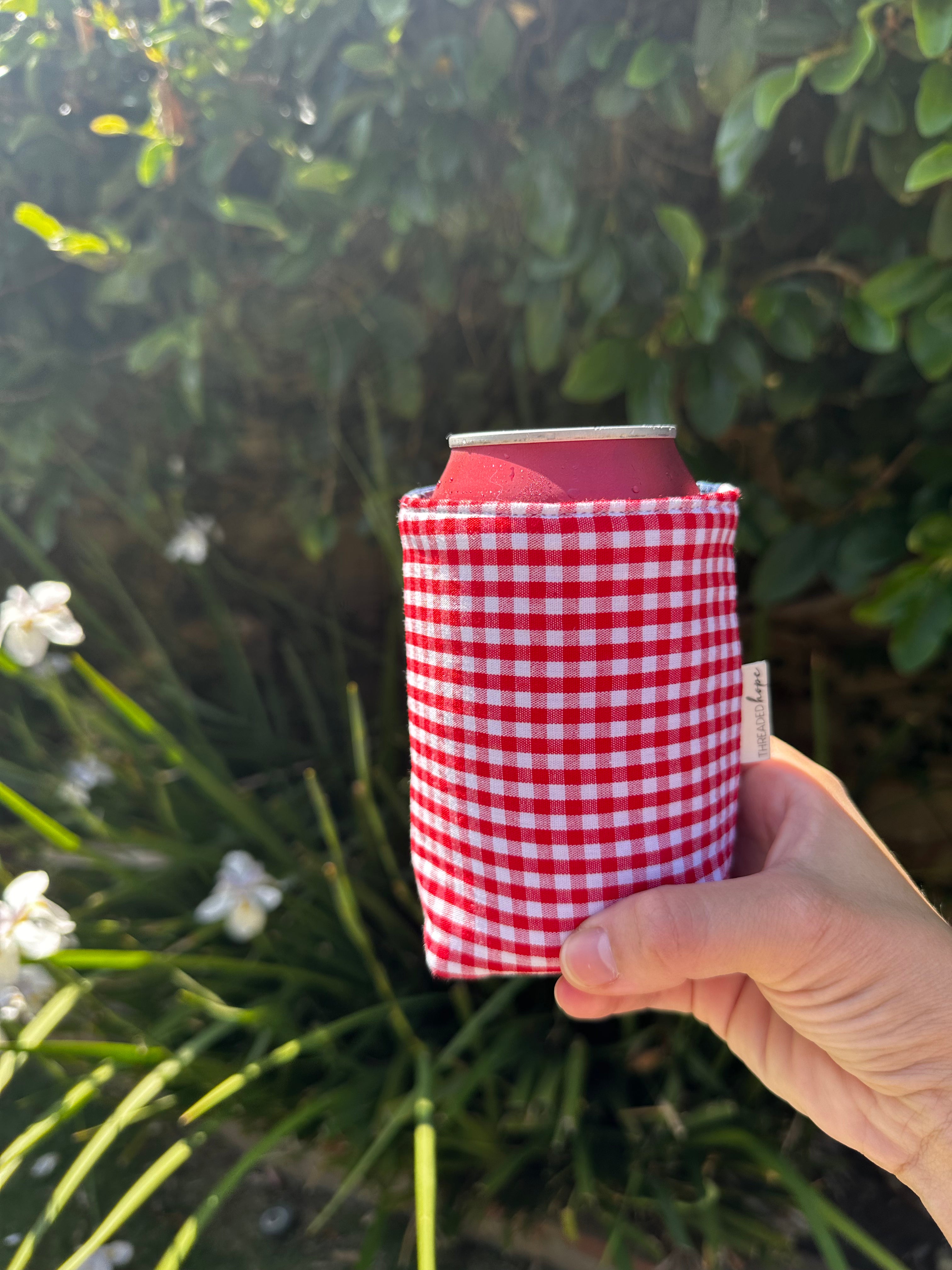 Cotton Red, White & Blue Insulated Can Coozie