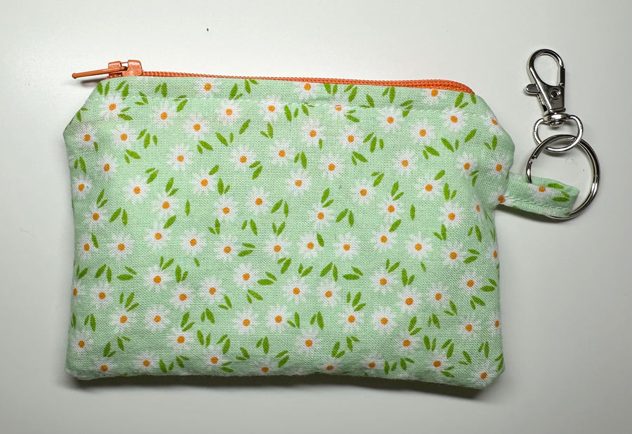Green Floral Wallet Zipper Keychain