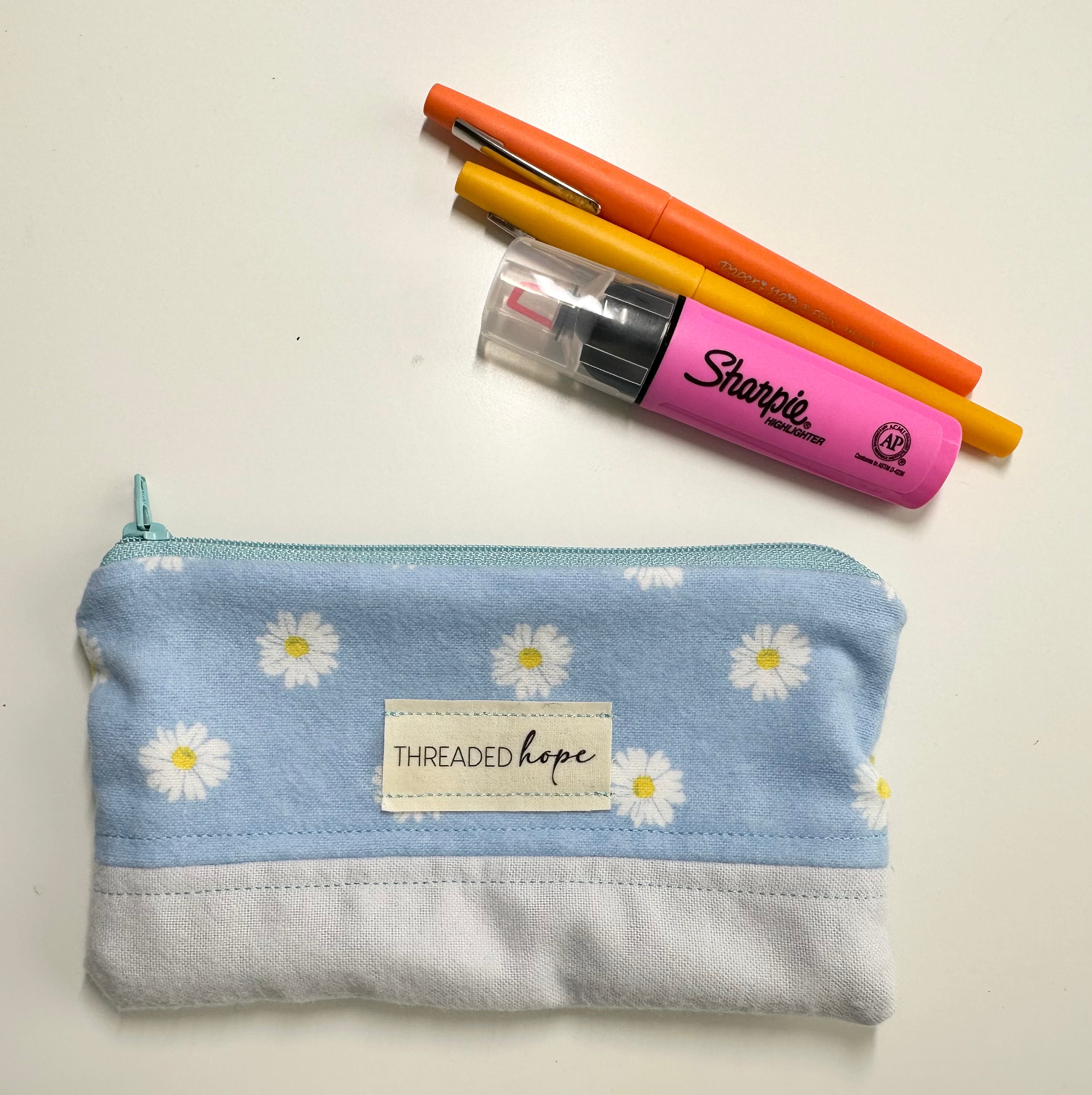 Handmade Blue Floral Zipper Pouch (7” x 4”) thumbnail 2
