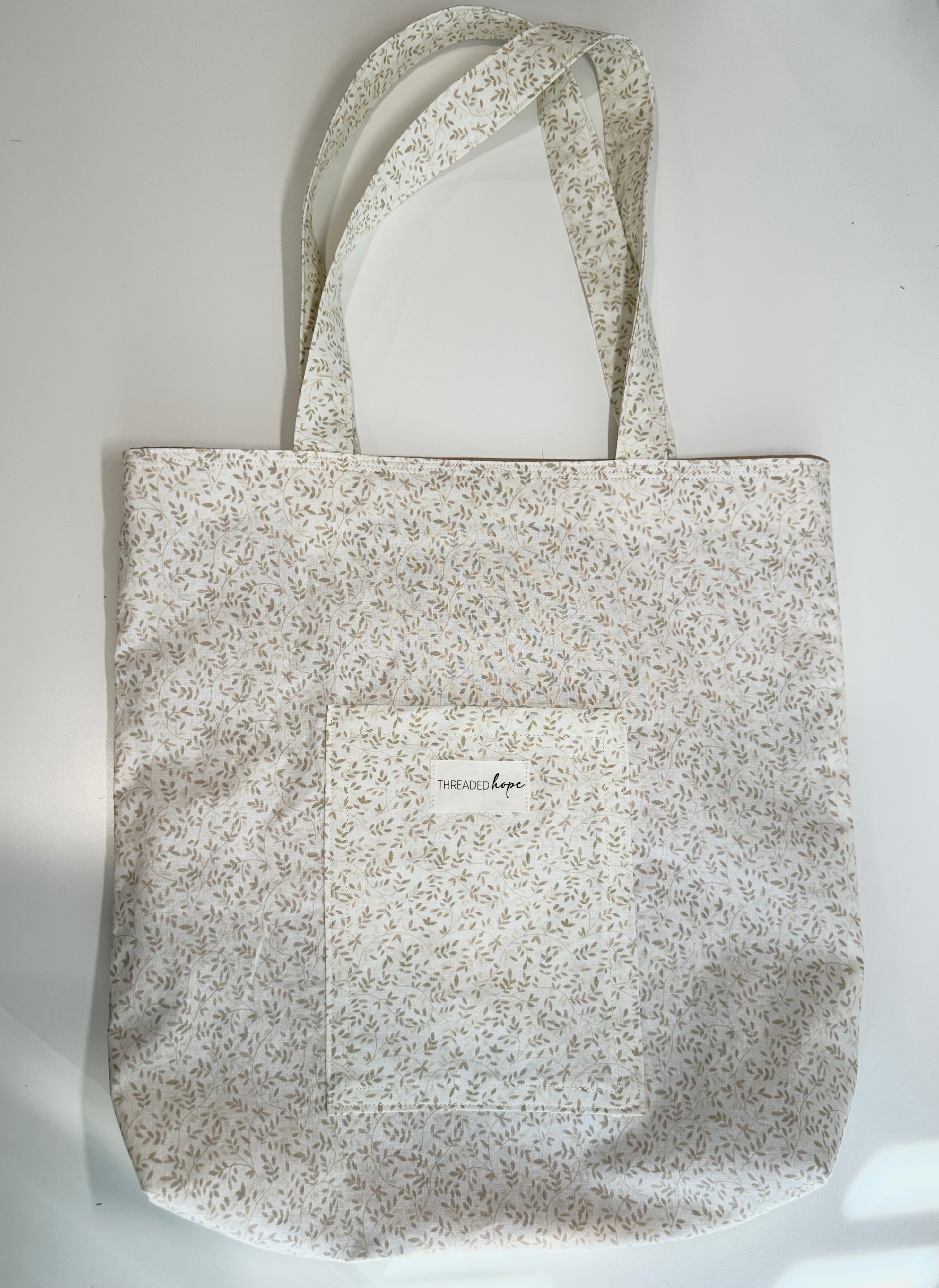 Neutral Floral Cotton Tote Bag thumbnail 2
