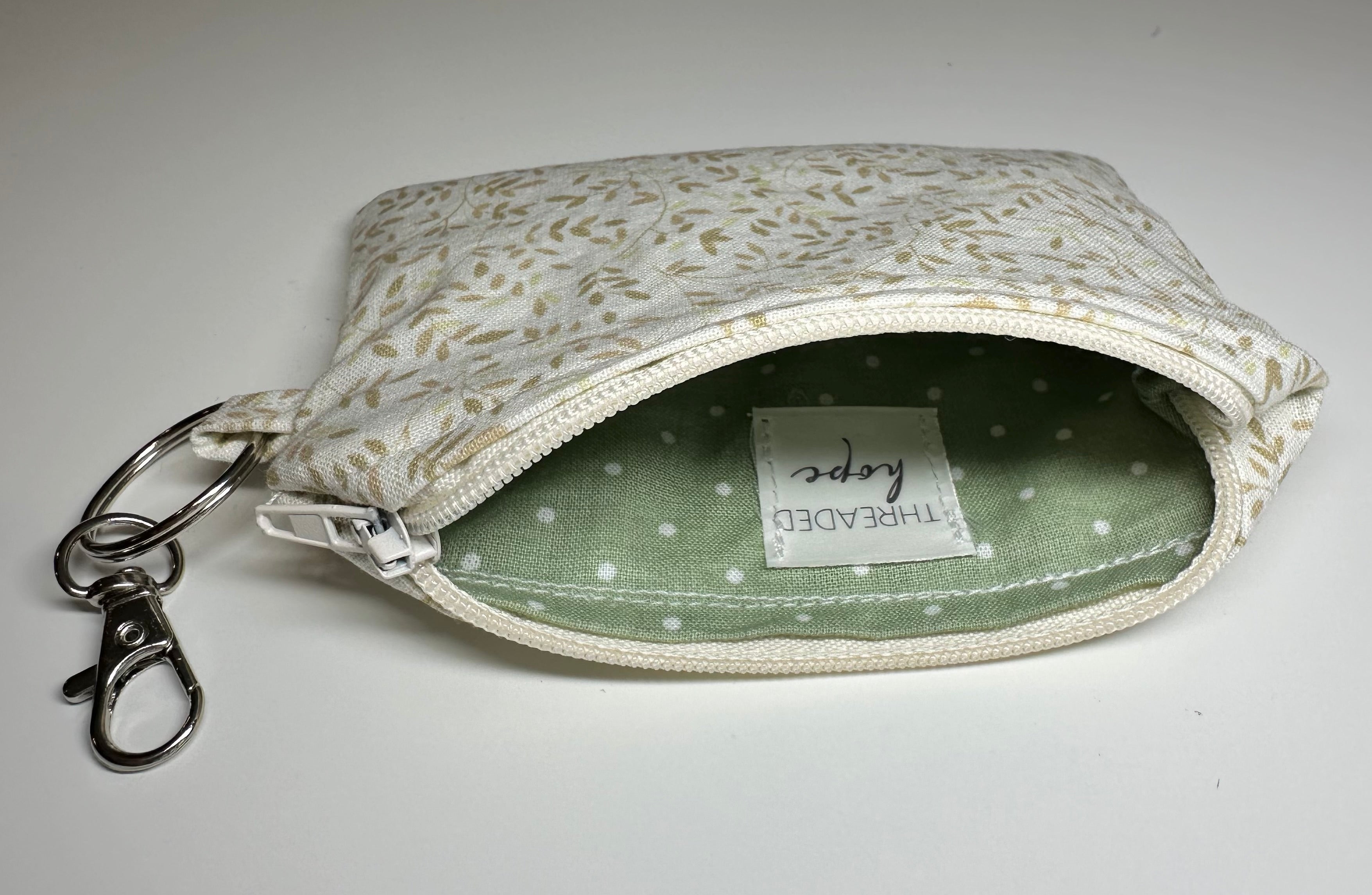 Neutral Floral Zipper Wallet Keychain thumbnail 2