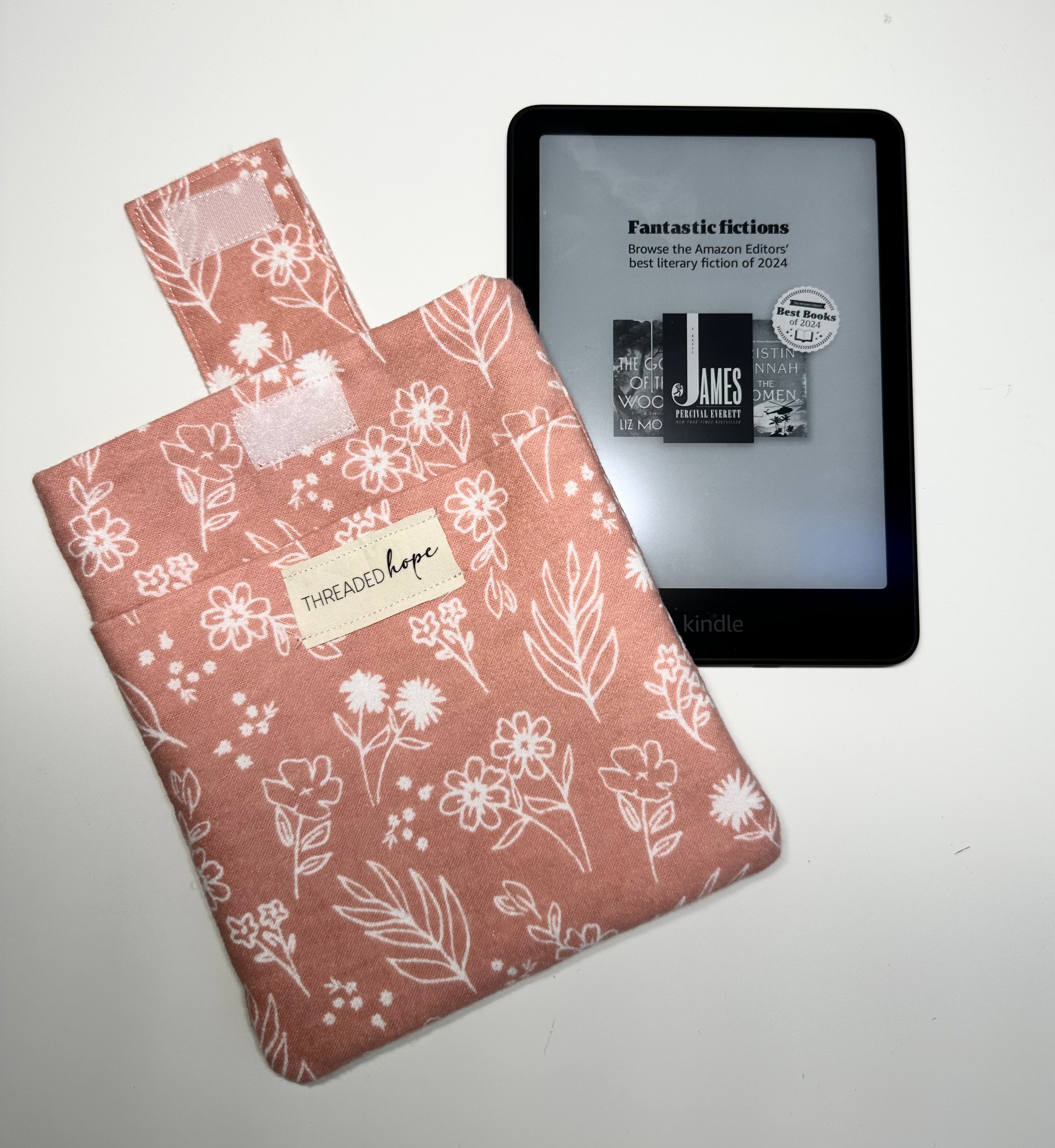 Pink Floral Kindle PaperWhite Sleeve with Front Pocket & Velcro Enclosure thumbnail 2