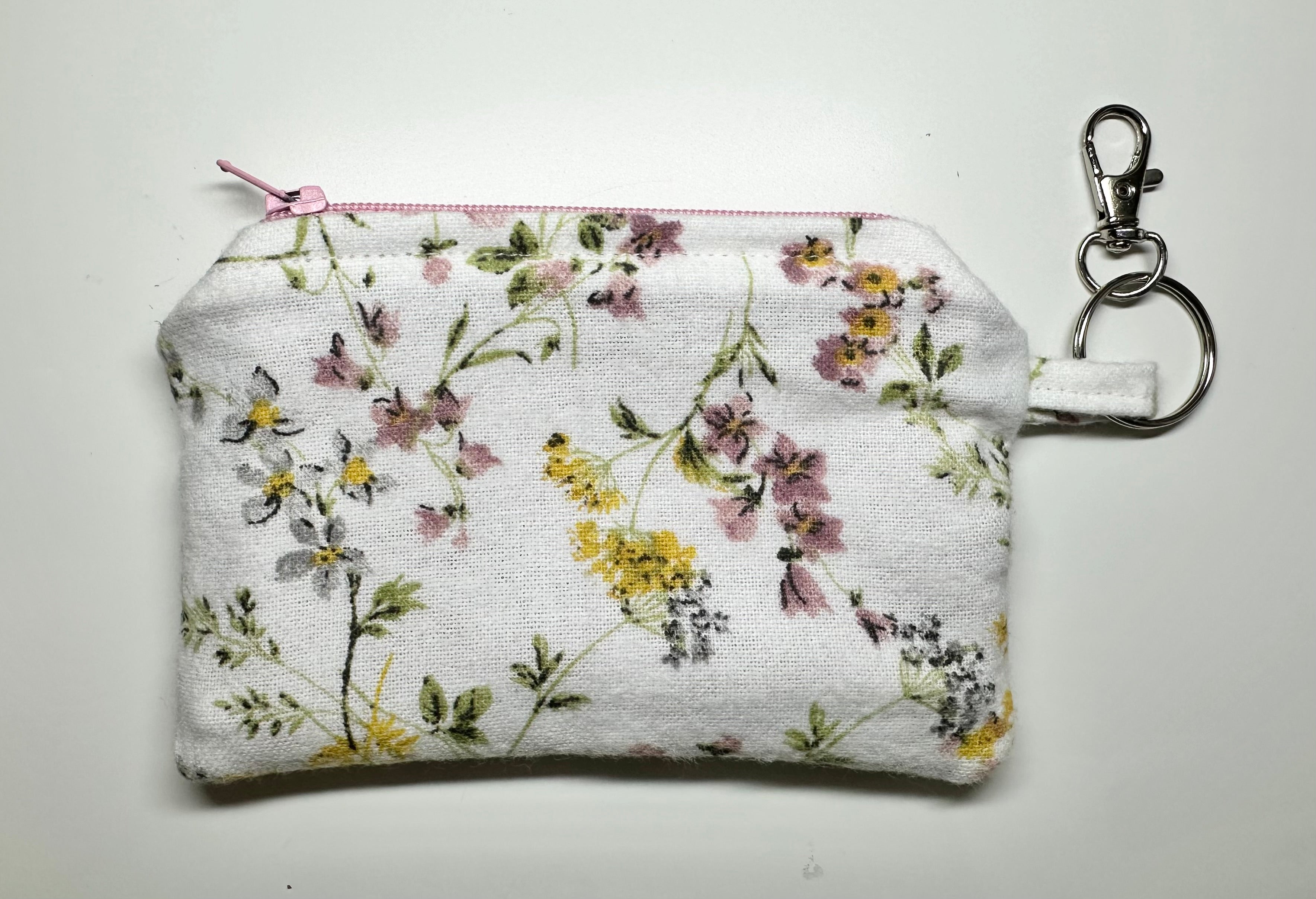 Pink/White Floral Zipper Keychain  Wallet