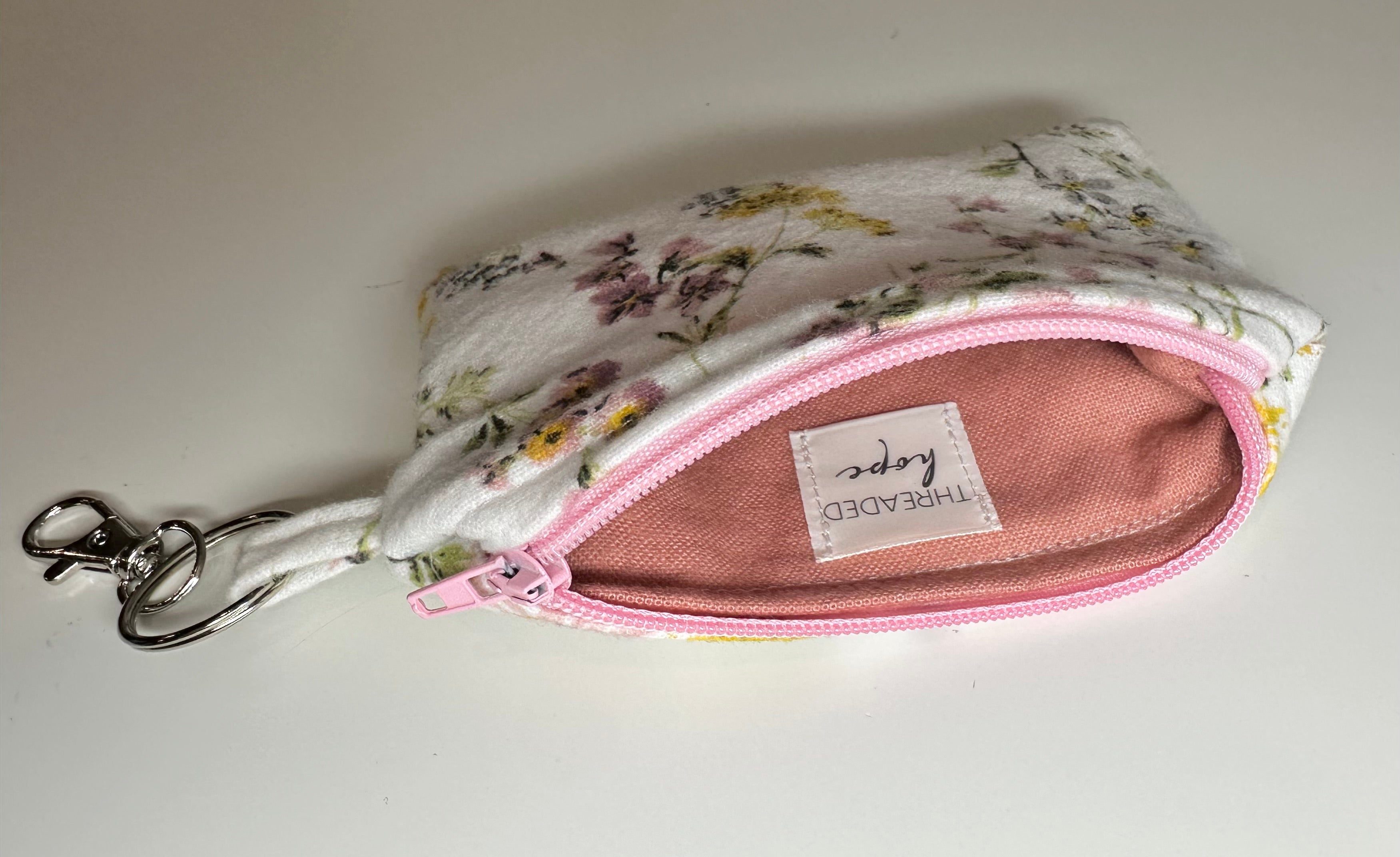 Pink/White Floral Zipper Keychain  Wallet thumbnail 2
