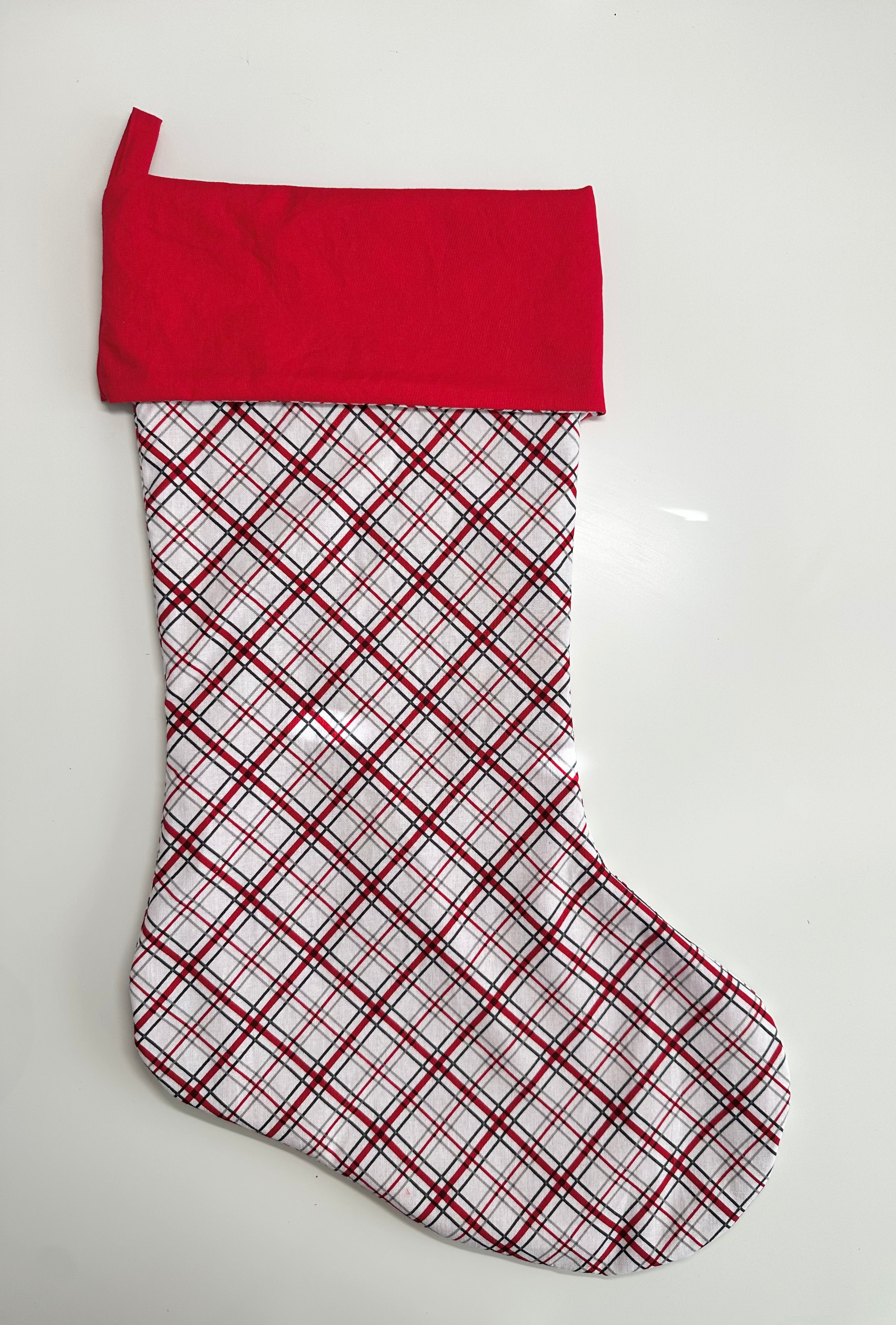 Red Plaid Cotton Christmas Stocking thumbnail 2