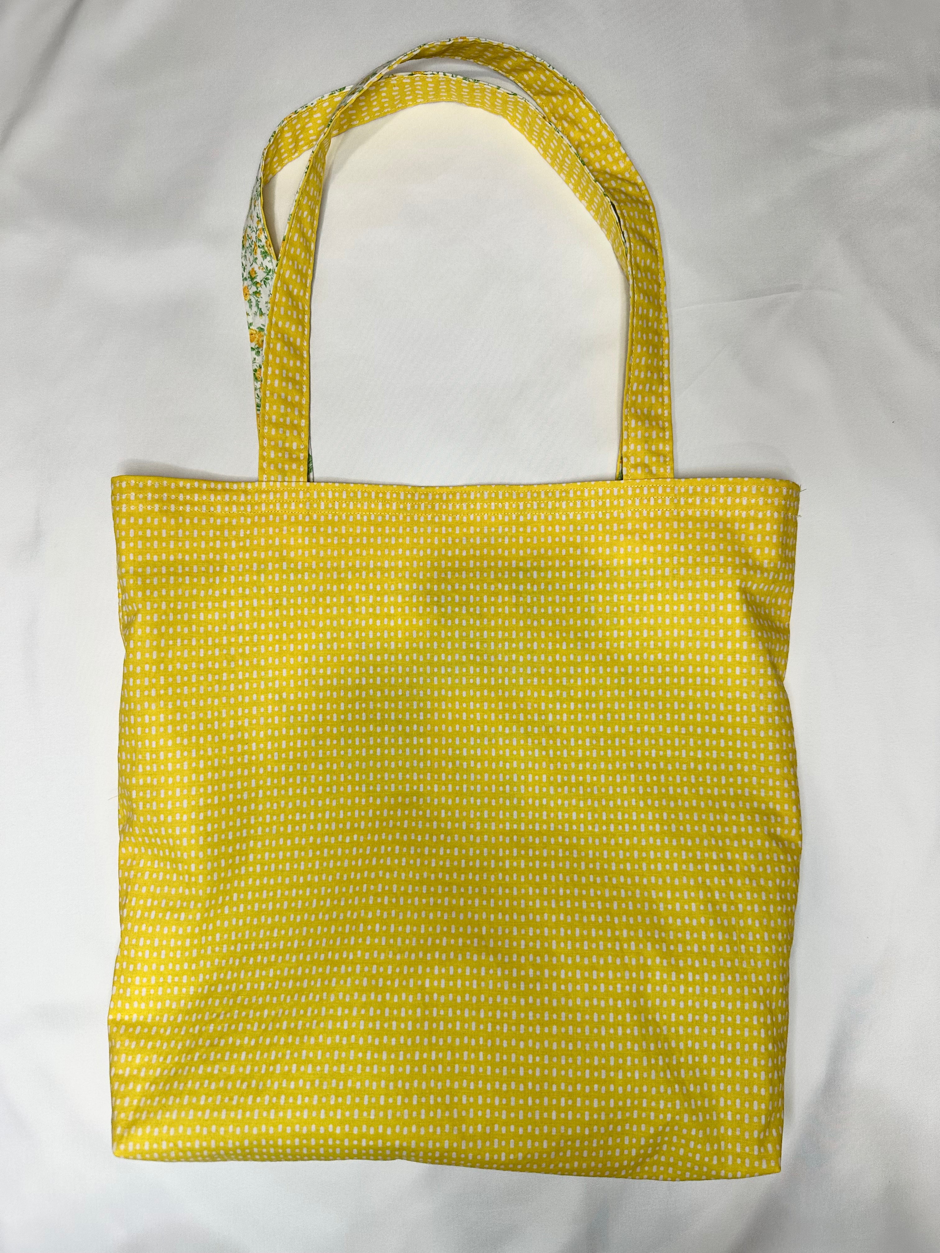 Reversible Floral/Yellow Cotton Tote Bag (14x14.5) thumbnail 2
