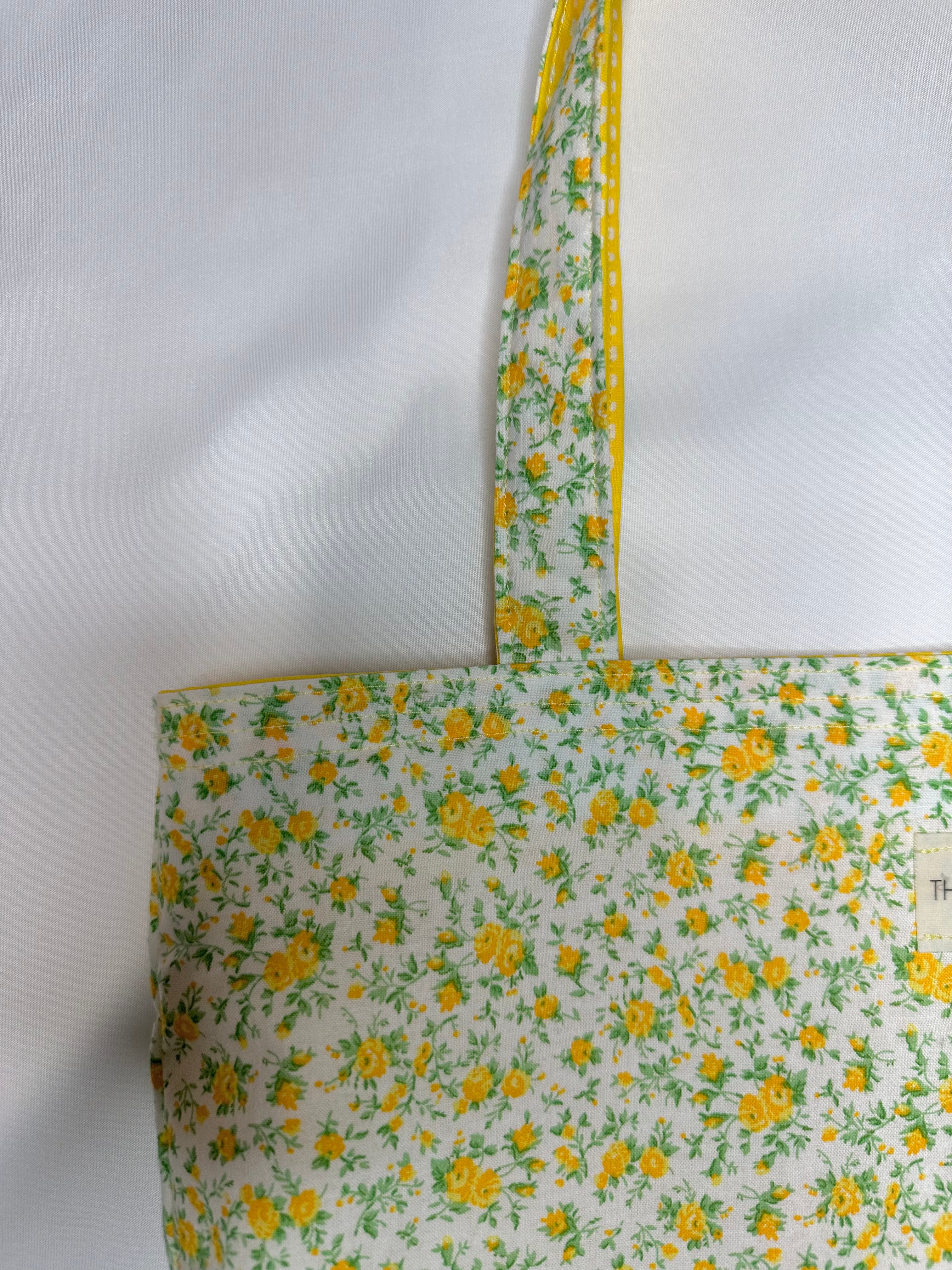 Reversible Floral/Yellow Cotton Tote Bag (14x14.5) thumbnail 3