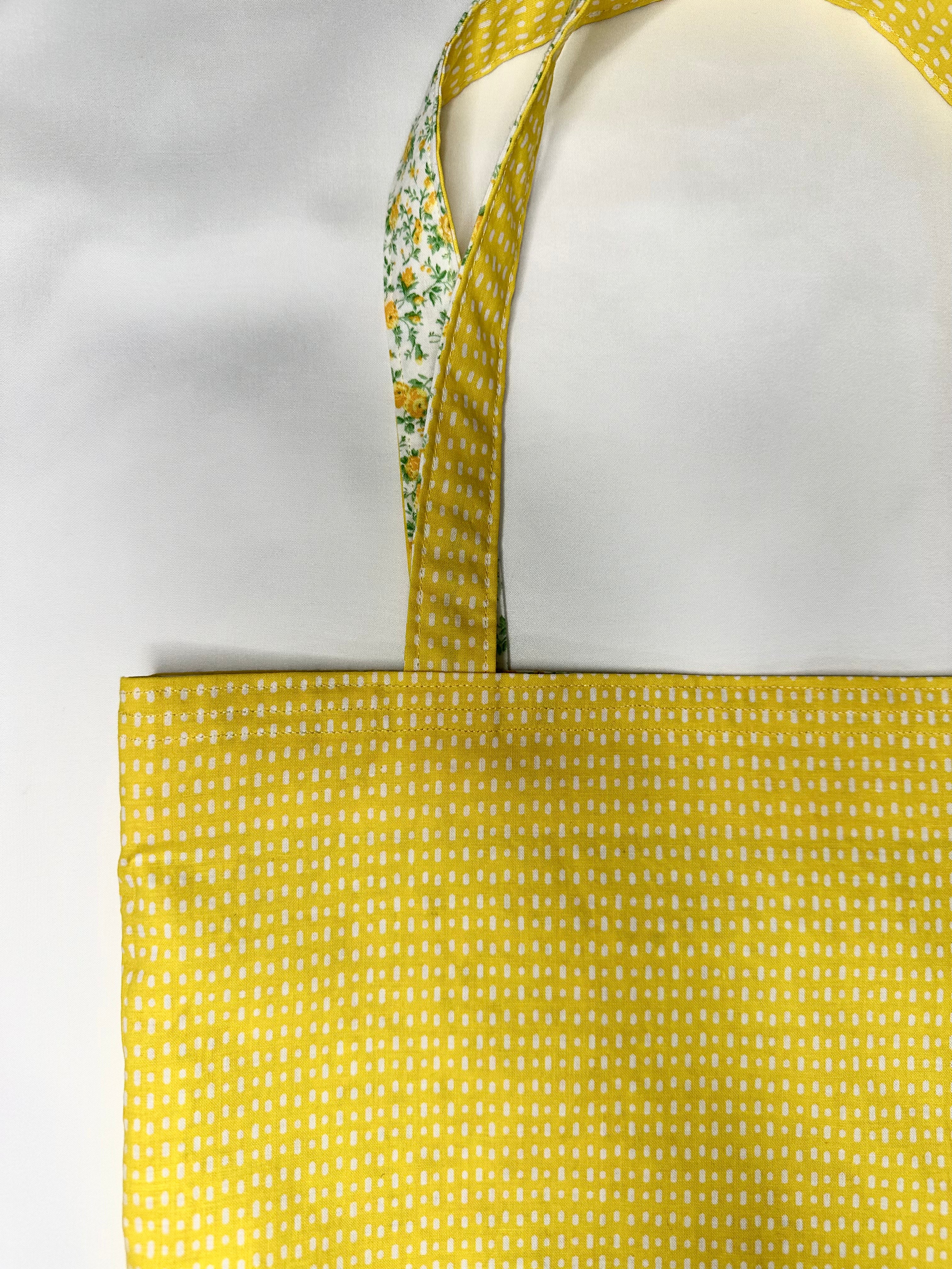 Reversible Floral/Yellow Cotton Tote Bag (14x14.5) thumbnail 4