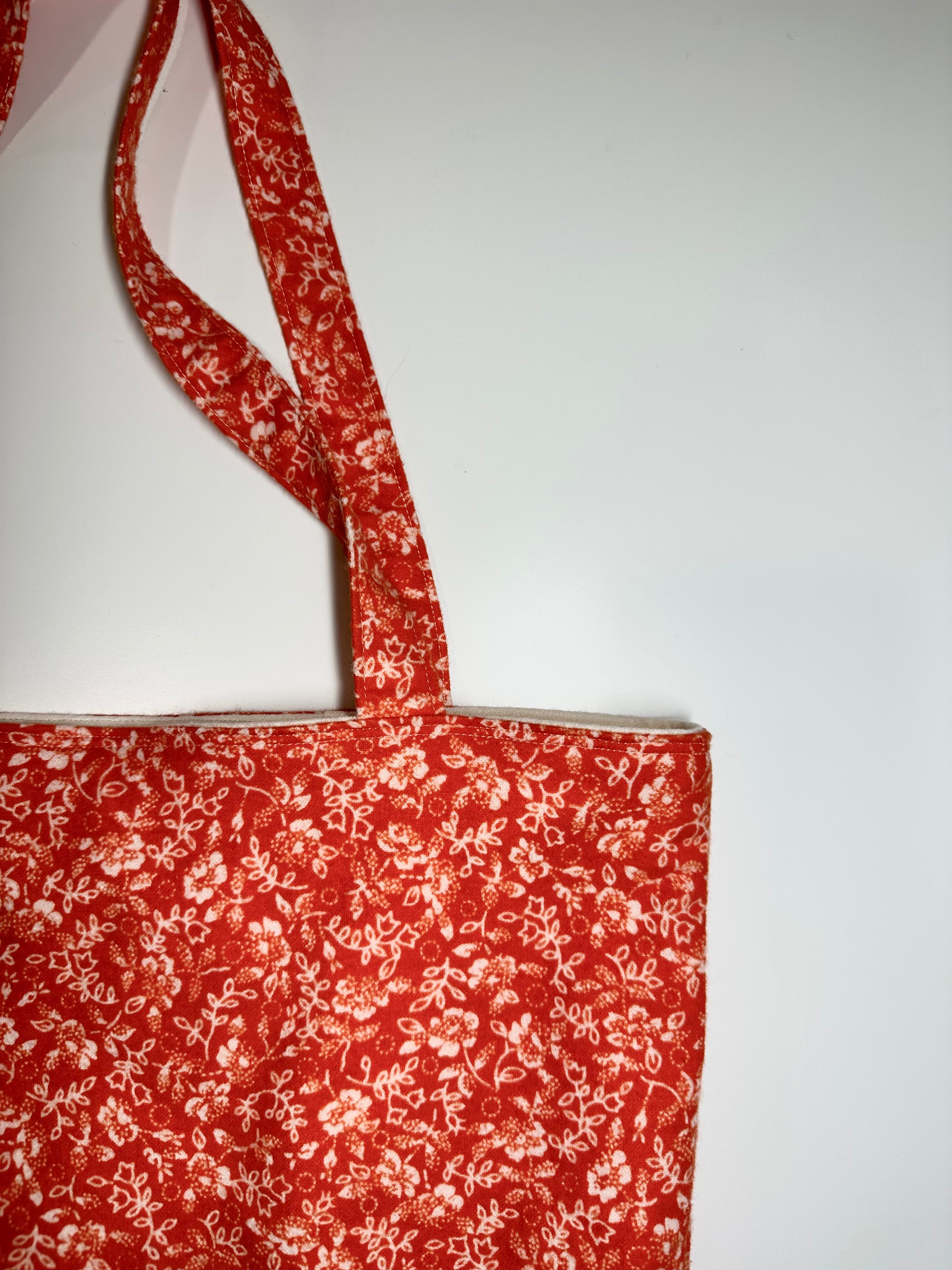 Salmon Floral Flannel Tote Bag (14” x 14.5”) thumbnail 3
