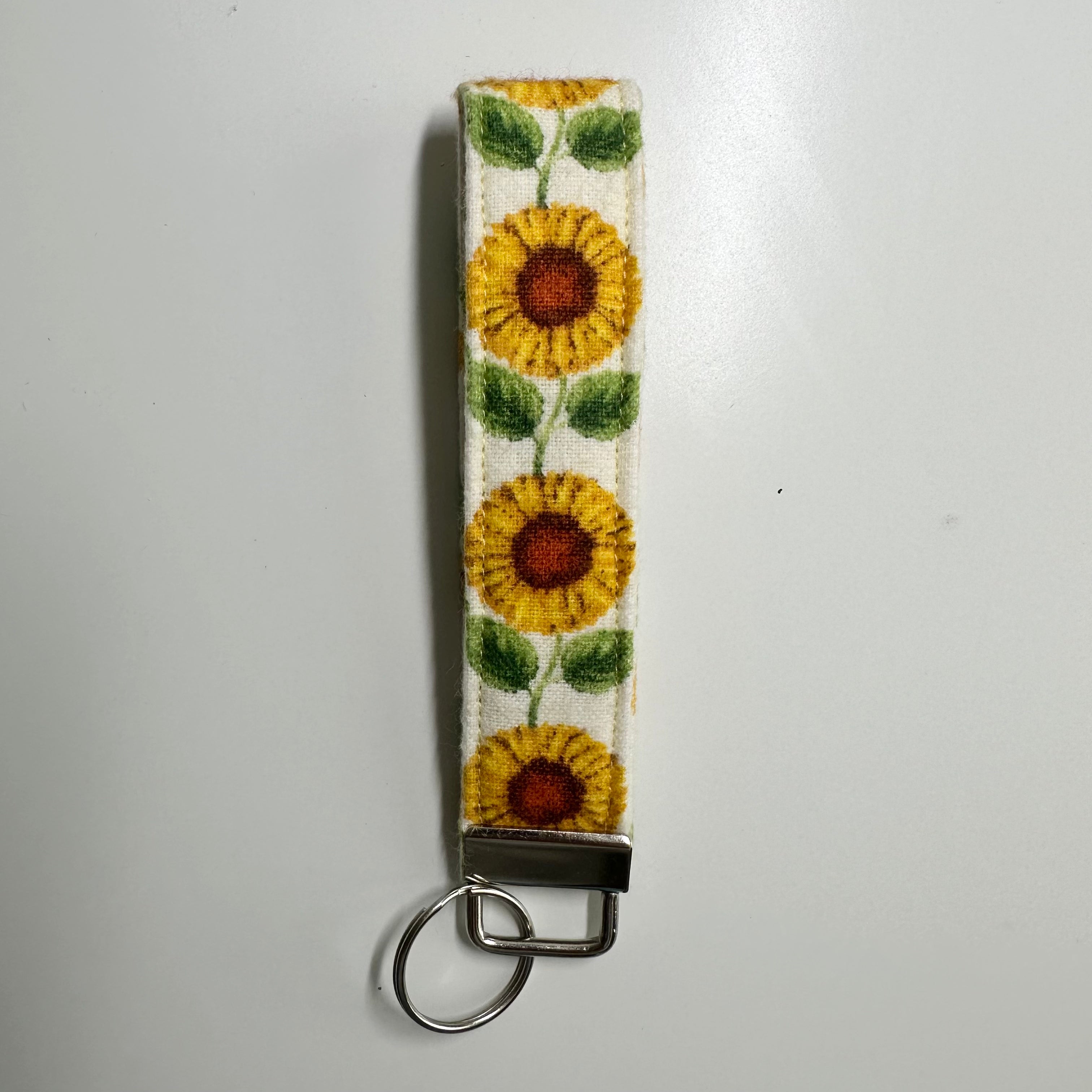 Sunflower Handmade Flannel Wristlet Keychain