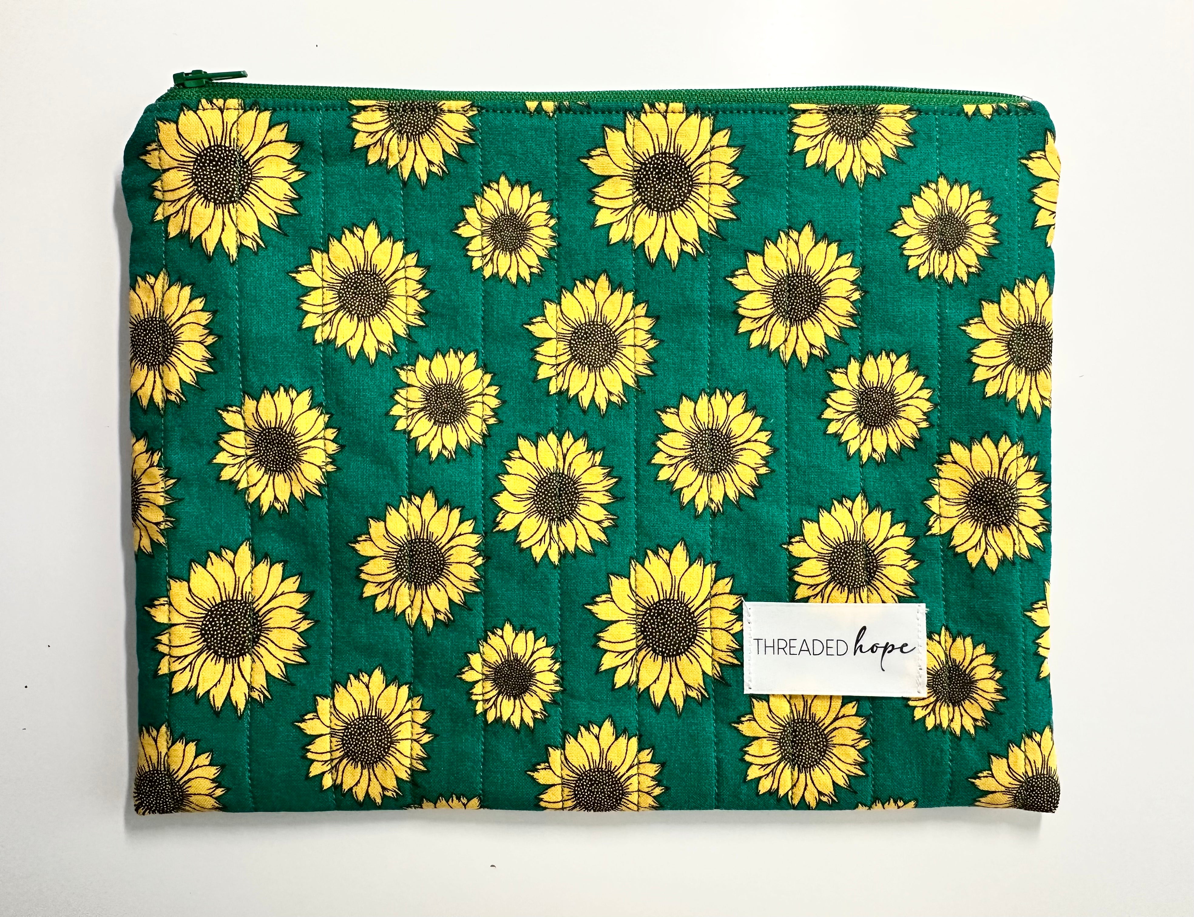 Sunflower Handmade Zipper Pouch-9.25”x7.5”