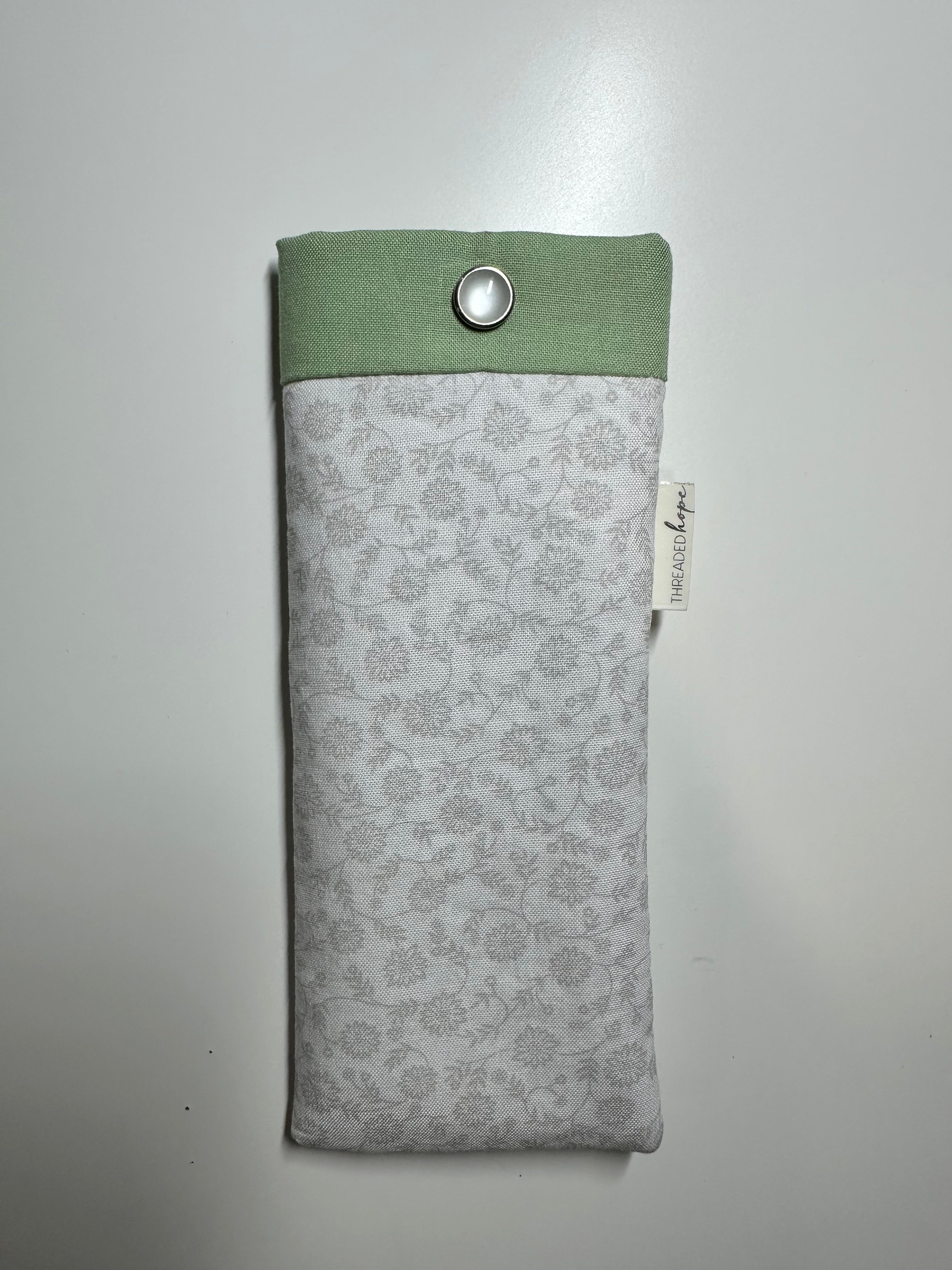 White/Green Cotton Glasses Case with Snap Enclosure